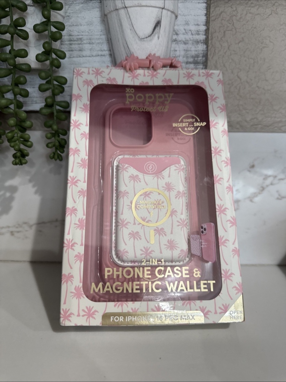 Poppy Apple iPhone 16 PRO MAX Pink Case With Magnetic Wallet